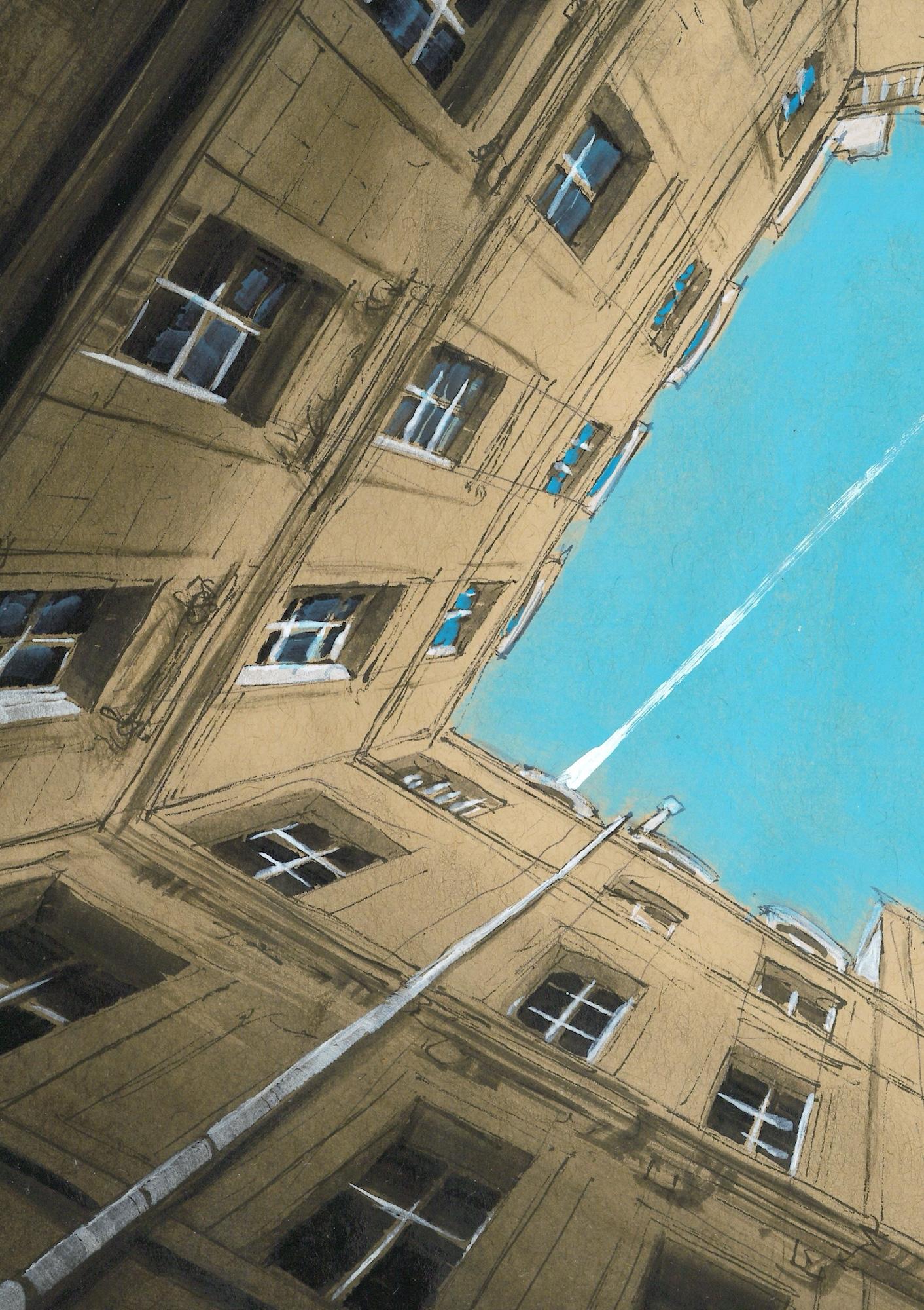 Hublot – Paris 4th arrondissement by Guillaume Chansarel - Landscape painting (Zeitgenössisch), Art, von Guillaume Chansarel (Guiyome)