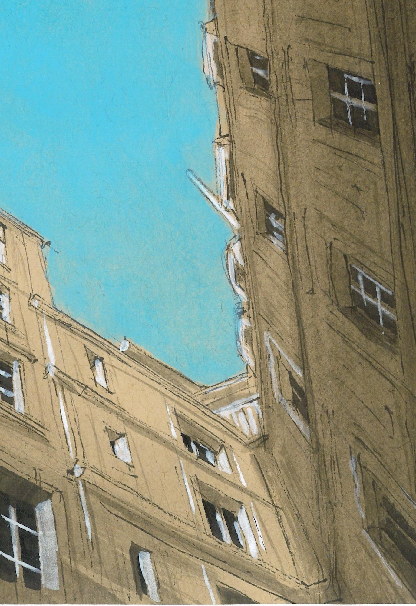 Hublot – Paris 4th arrondissement by Guillaume Chansarel - Landscape painting (Schwarz), Figurative Art, von Guillaume Chansarel (Guiyome)