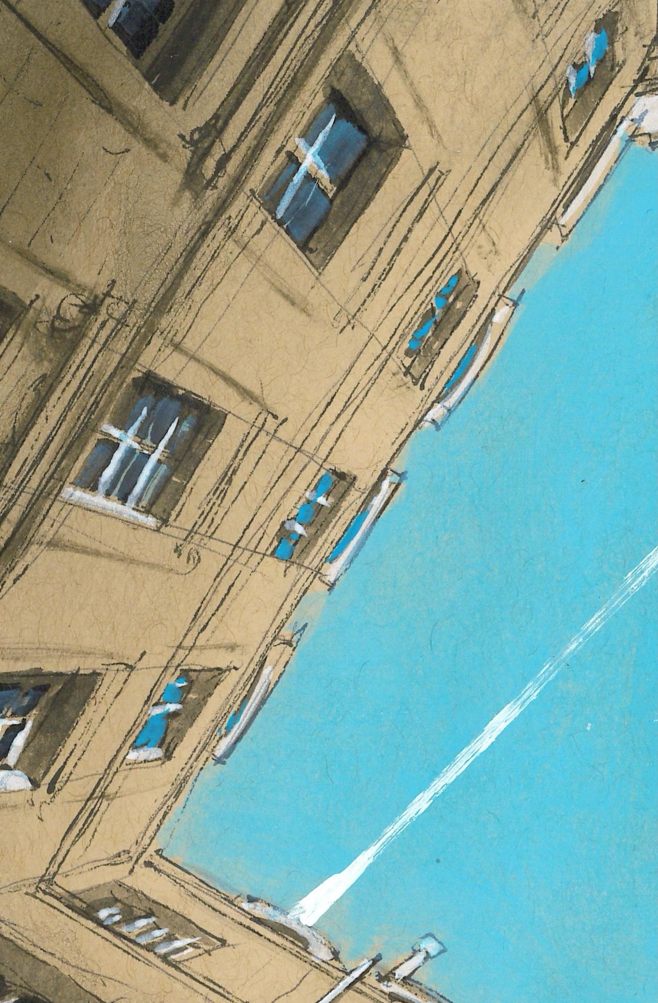 Hublot - Paris 4. Arrondissement ist eine einzigartige Zeichnung des französischen zeitgenössischen Künstlers Guillaume Chansarel. Das Kunstwerk wurde mit Tinte und Acryl auf amerikanischem Papier angefertigt, die Abmessungen betragen 28 × 35 cm