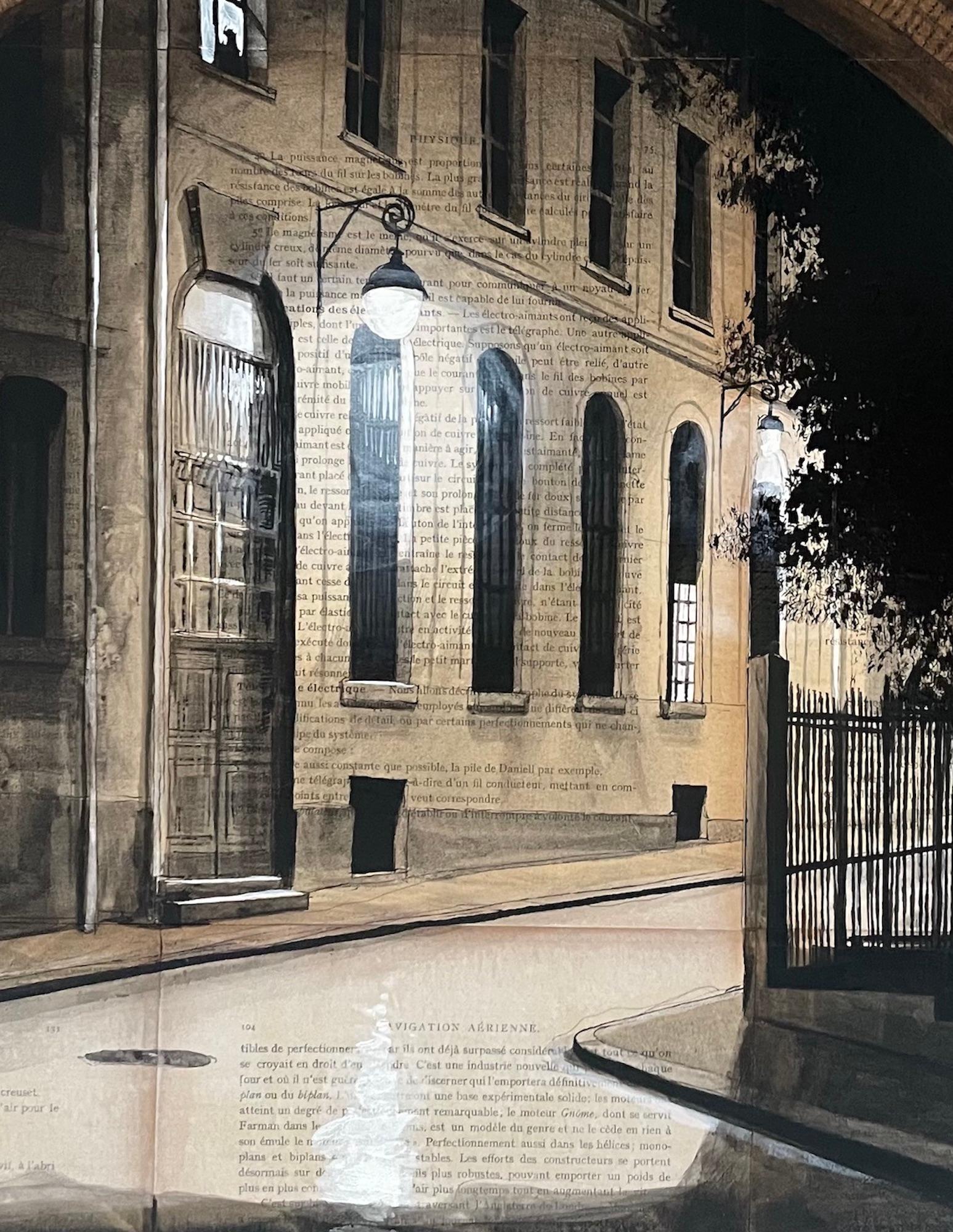 Jack in Paris von Guillaume Chansarel – Stadtlandschaftsmalerei, Nacht (Schwarz), Figurative Painting, von Guillaume Chansarel (Guiyome)