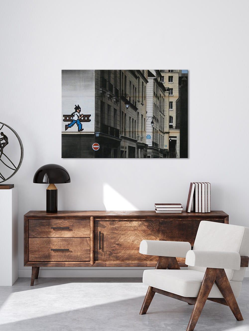 Escalera de Guillaume Chansarel - Pintura paisaje urbano, París, edificios, hombre - Painting Contemporáneo de Guillaume Chansarel (Guiyome)