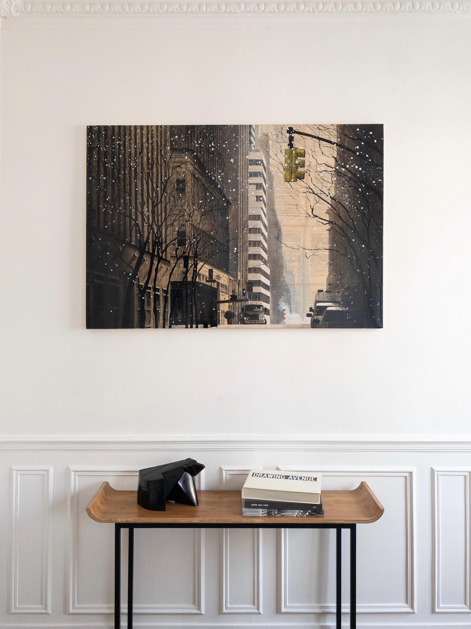 March by Guillaume Chansarel - Peinture de paysage urbain, New York, neige de printemps - Painting de Guillaume Chansarel (Guiyome)