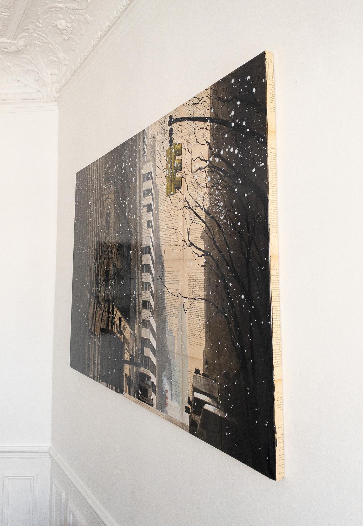 March by Guillaume Chansarel - Peinture de paysage urbain, New York, neige de printemps - Contemporain Painting par Guillaume Chansarel (Guiyome)