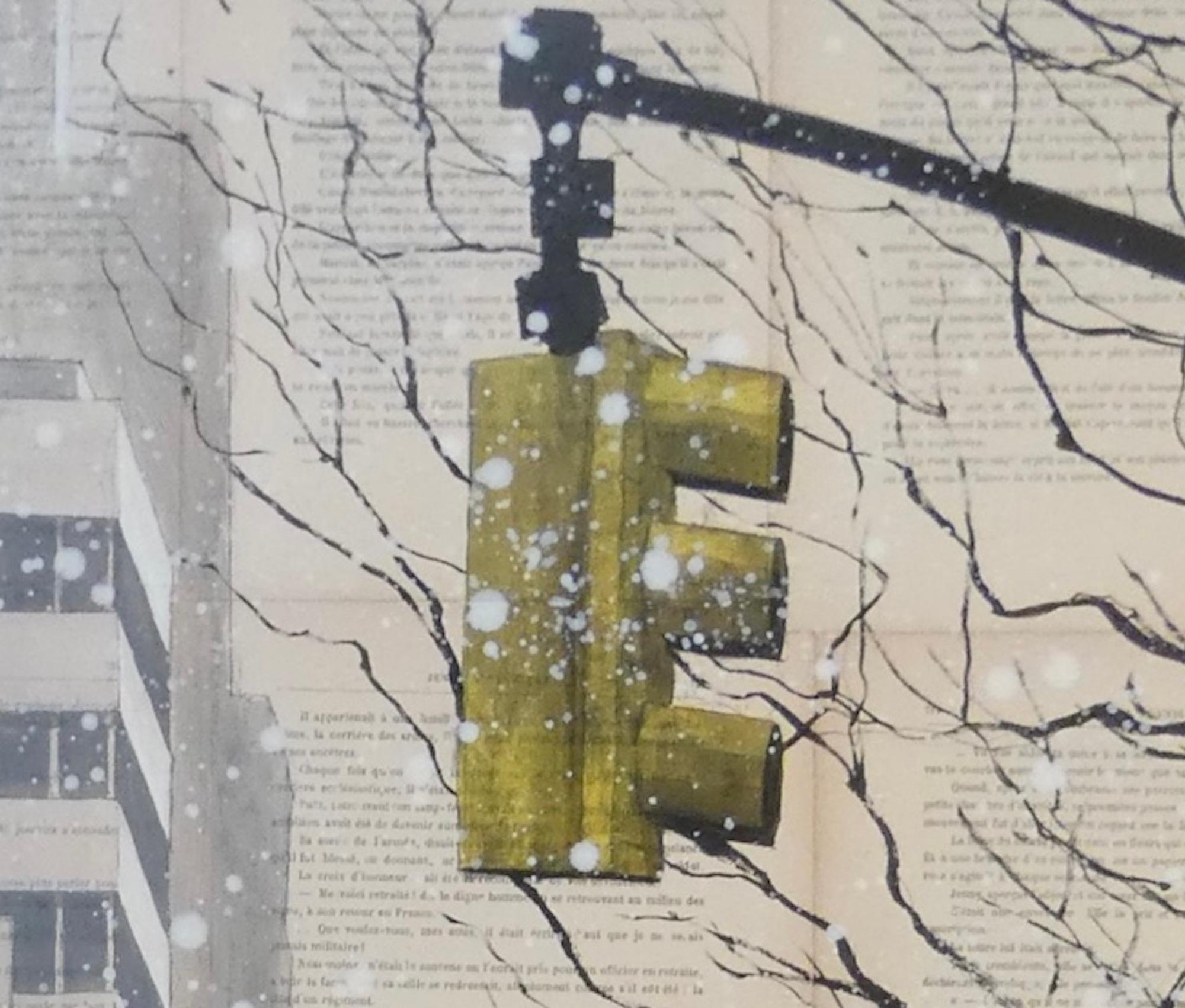 March by Guillaume Chansarel - Peinture de paysage urbain, New York, neige de printemps en vente 2