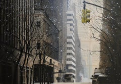 March by Guillaume Chansarel - Urban landscape painting, New York, spring snow