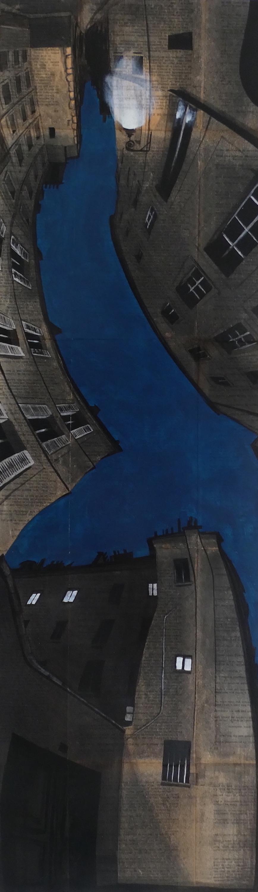 Near Braquenié by Guillaume Chansarel - Urban landscape painting, Paris, night