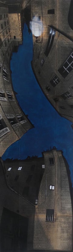 Near Braquenié by Guillaume Chansarel - Urban landscape painting, Paris, night