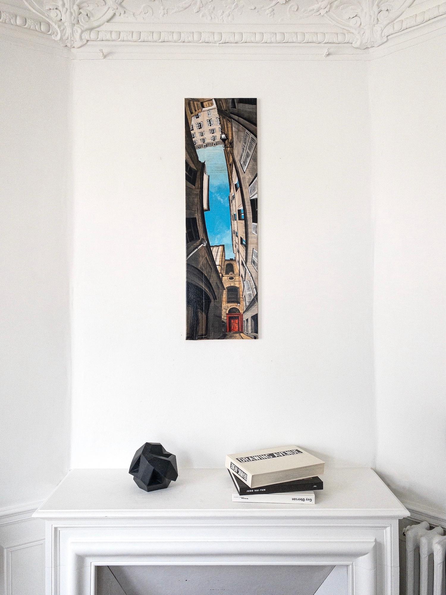 Near Charlemagne by Guillaume Chansarel - Urban landscape painting, Paris, blue - Painting de Guillaume Chansarel (Guiyome)