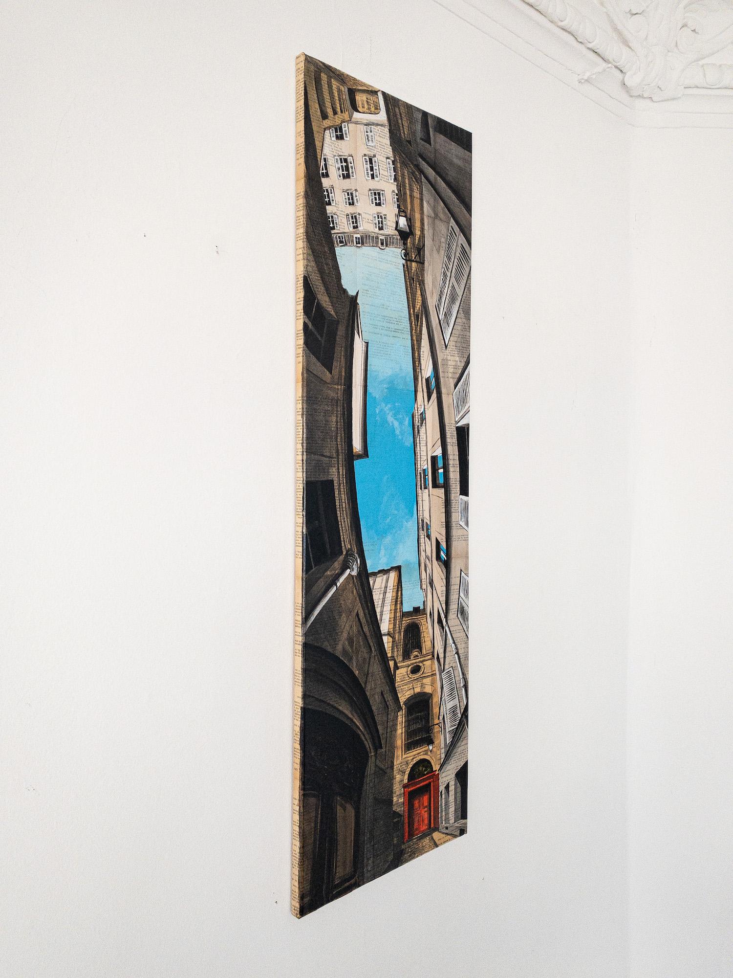 Near Charlemagne by Guillaume Chansarel - Urban landscape painting, Paris, blue - Contemporain Painting par Guillaume Chansarel (Guiyome)