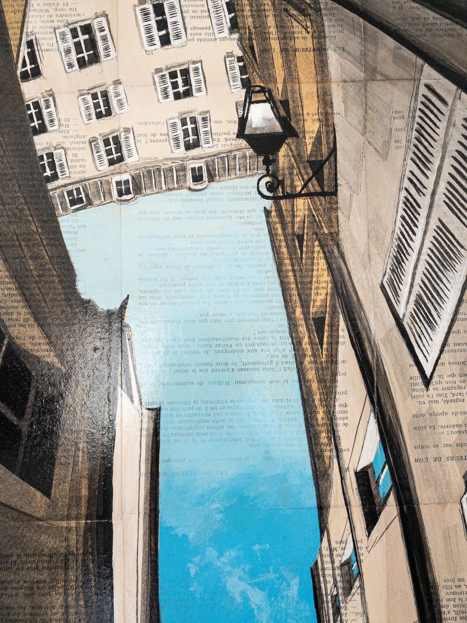 Near Charlemagne by Guillaume Chansarel - Urban landscape painting, Paris, blue en vente 4