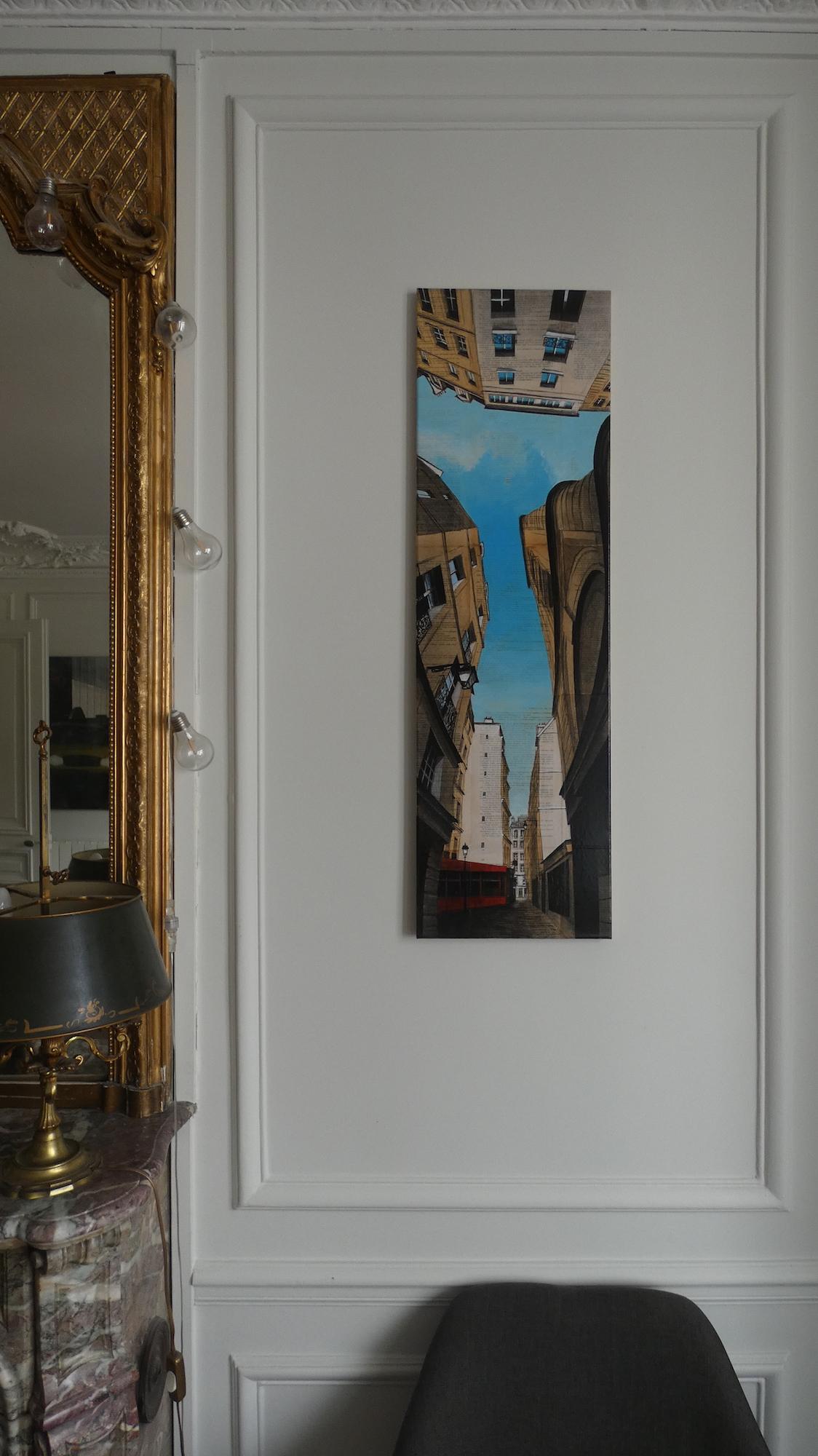 Gegend von Huchette von Guillaume Chansarel - Stadtlandschaftsmalerei, Pariser Gebäude (Zeitgenössisch), Painting, von Guillaume Chansarel (Guiyome)