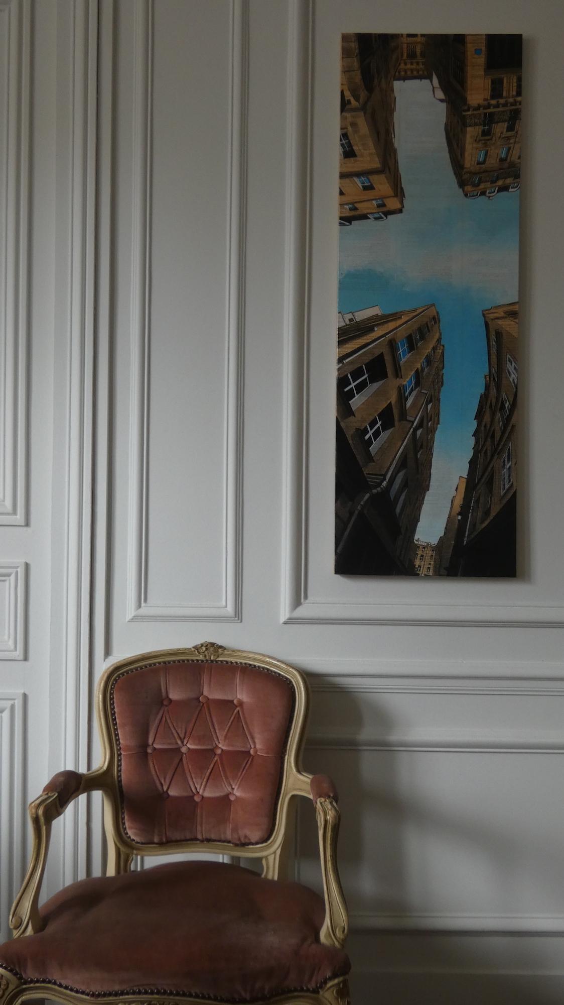 Near la Samaritaine de Guillaume Chansarel, peinture de paysage urbain, Paris en vente 8