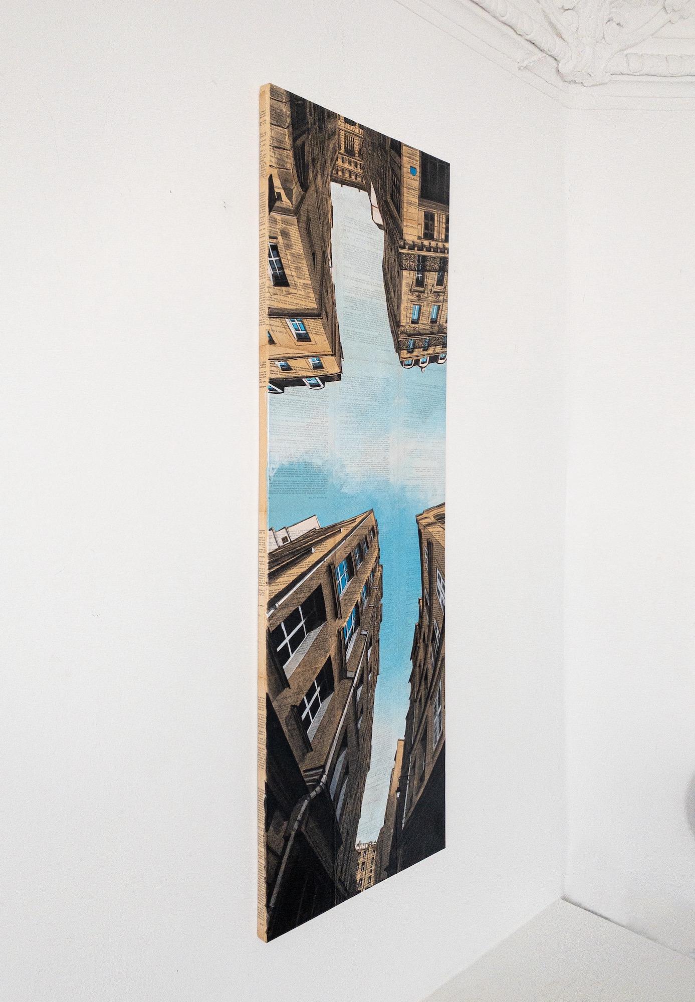 Near la Samaritaine de Guillaume Chansarel, peinture de paysage urbain, Paris - Contemporain Painting par Guillaume Chansarel (Guiyome)