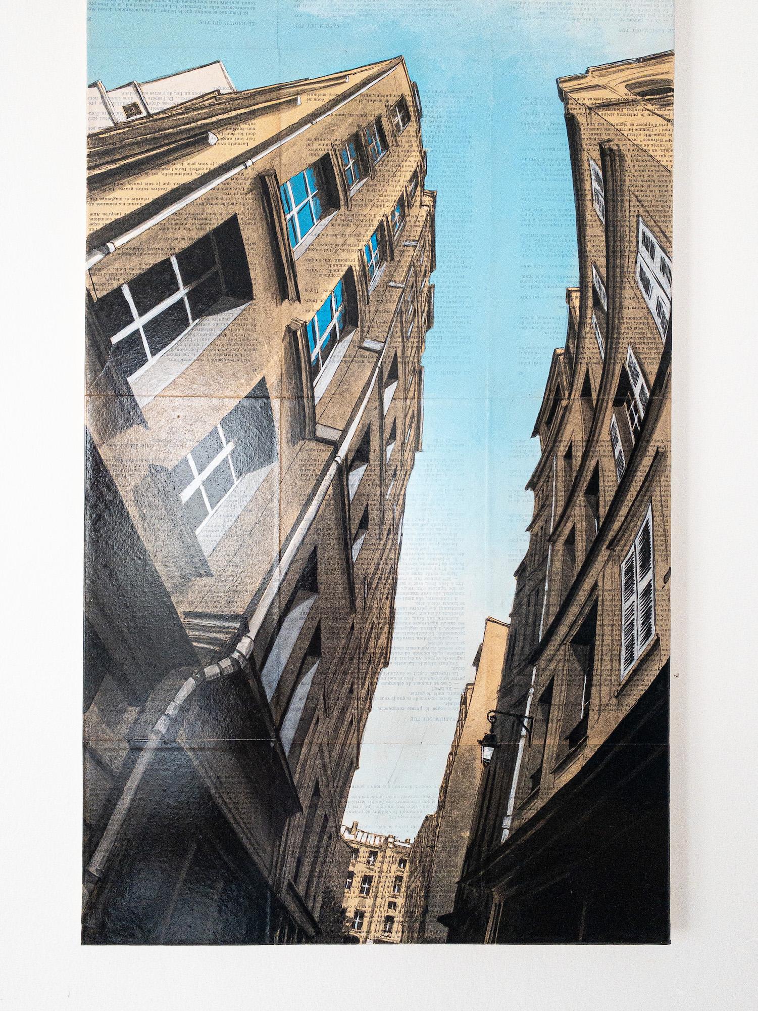 Near la Samaritaine de Guillaume Chansarel, peinture de paysage urbain, Paris en vente 1