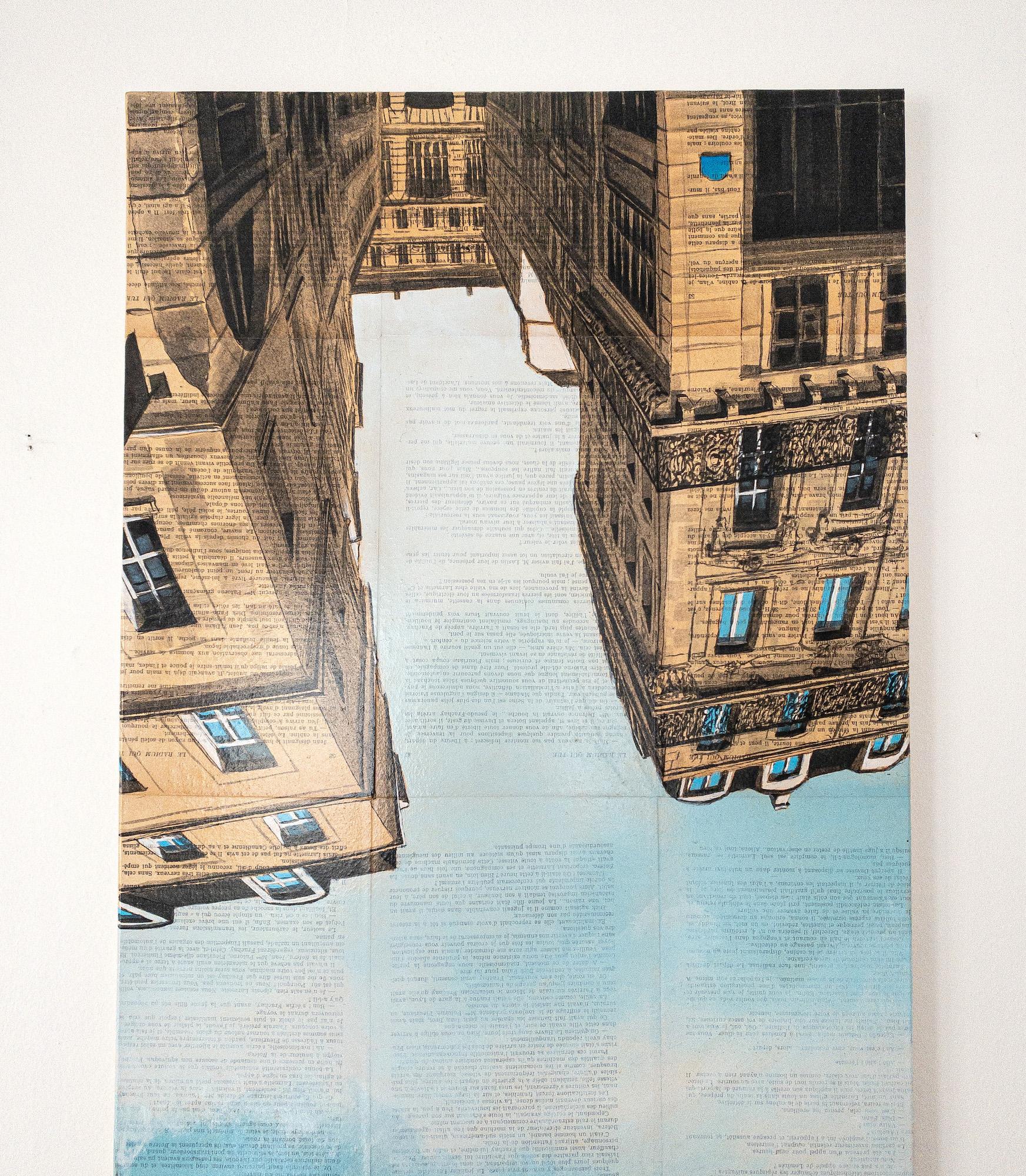 Near la Samaritaine de Guillaume Chansarel, peinture de paysage urbain, Paris en vente 3