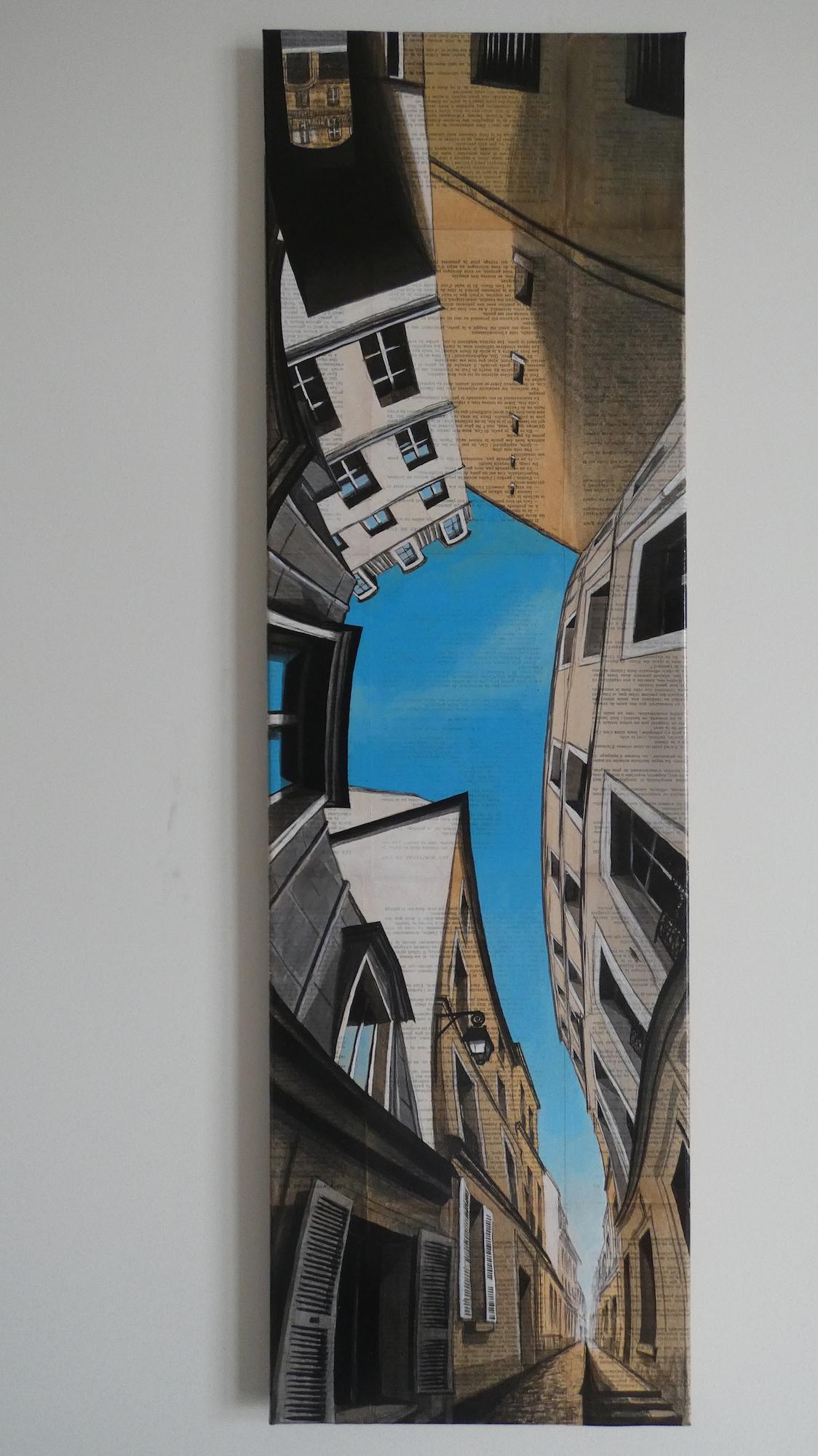 Near Saint Georges par Guillaume Chansarel - Peinture de paysage urbain, Paris - Noir Landscape Painting par Guillaume Chansarel (Guiyome)