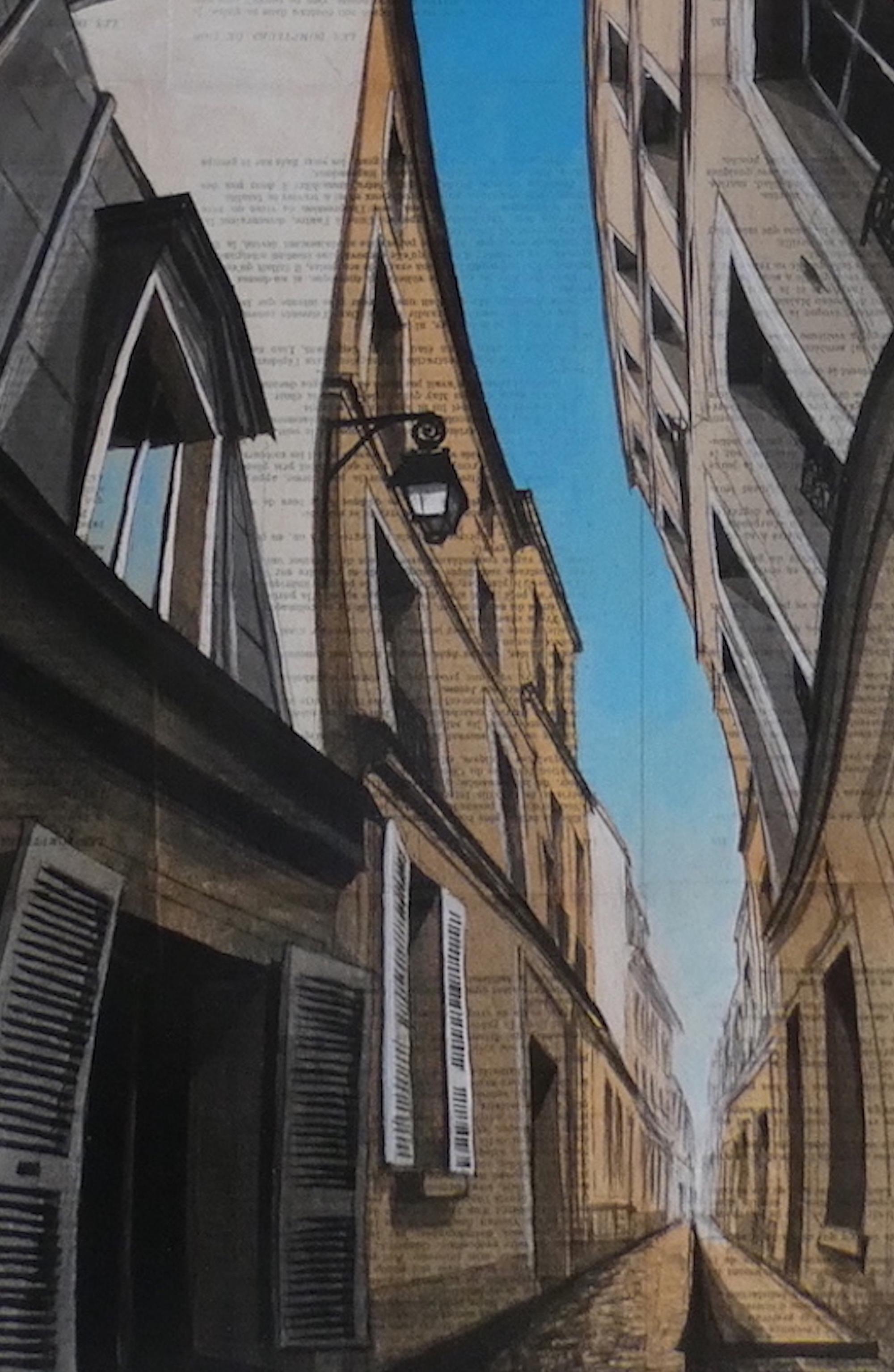 Near Saint Georges par Guillaume Chansarel - Peinture de paysage urbain, Paris en vente 1