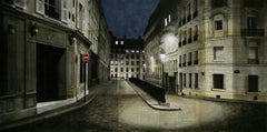 Nicolas I di G. Chansarel, Dipinto di paesaggio urbano, Una strada di Parigi di notte