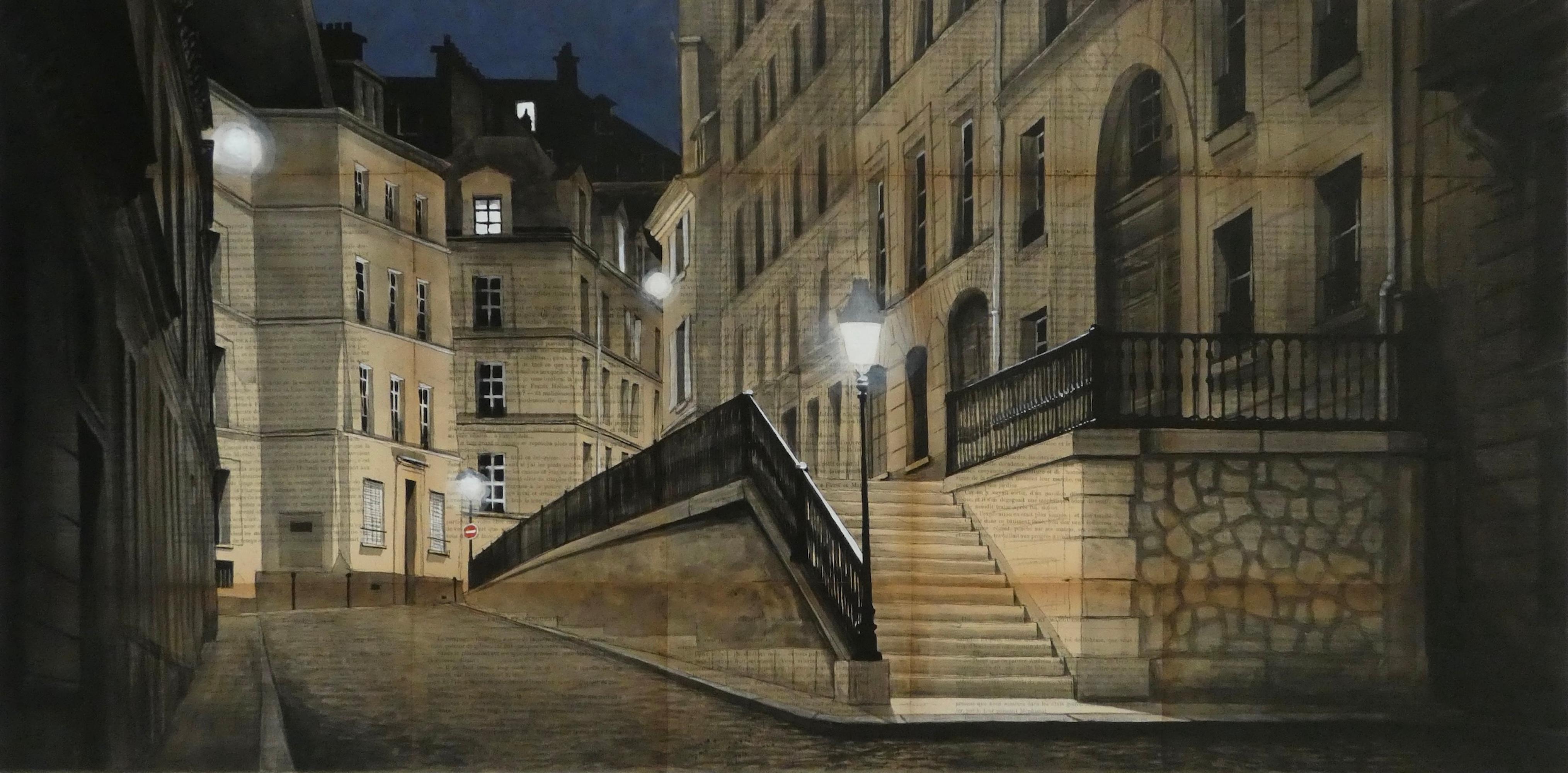 Guillaume Chansarel (Guiyome) Figurative Painting – Nicolas II von Guillaume Chansarel - Städtische Landschaftsmalerei, Paris, Straßen