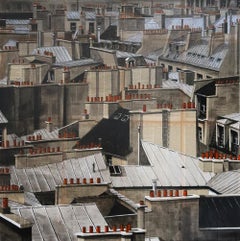 Paris Rooftops I by Guillaume Chansarel - Urban Landscape painting, mixed media 