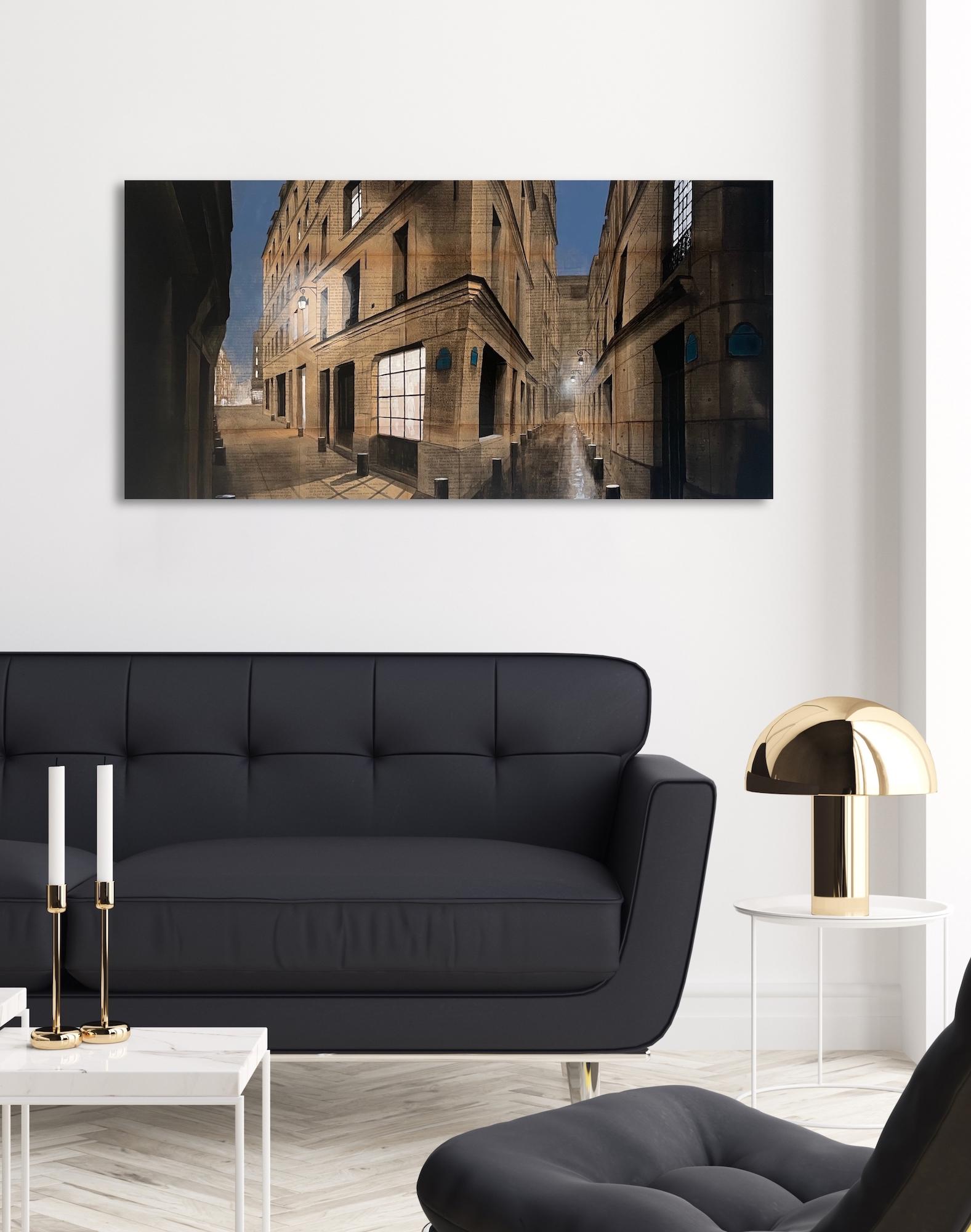 Sabot de Guillaume Chansarel - Peinture de paysage urbain, Paris, rues, soirée - Painting de Guillaume Chansarel (Guiyome)