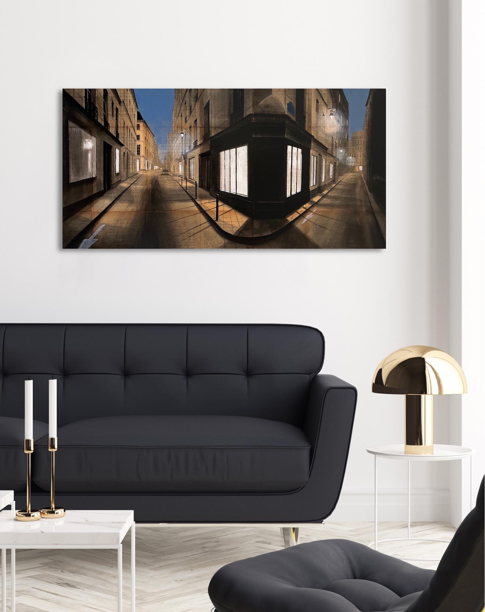 Serge by Guillaume Chansarel - Urban landscape painting, Paris, streets, evening - Painting by Guillaume Chansarel (Guiyome)