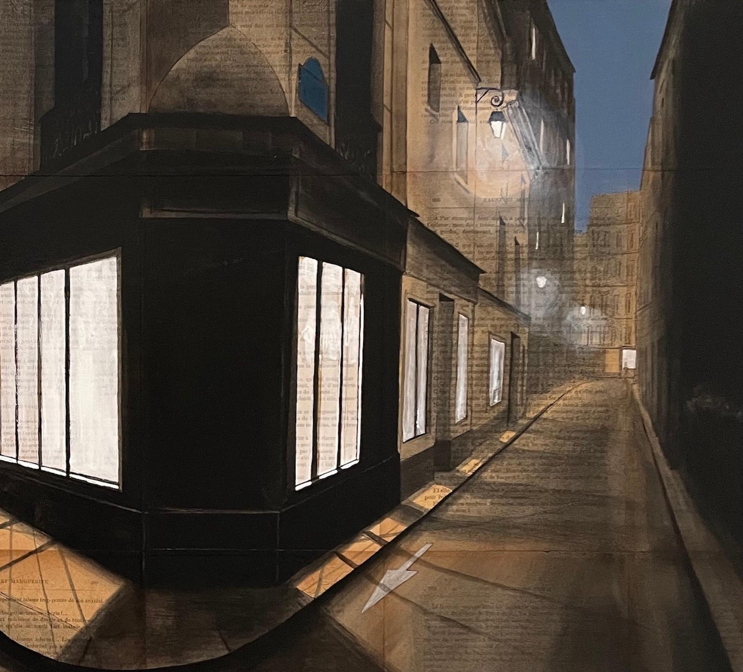 Serge by Guillaume Chansarel - Urban landscape painting, Paris, streets, evening - Black Landscape Painting by Guillaume Chansarel (Guiyome)