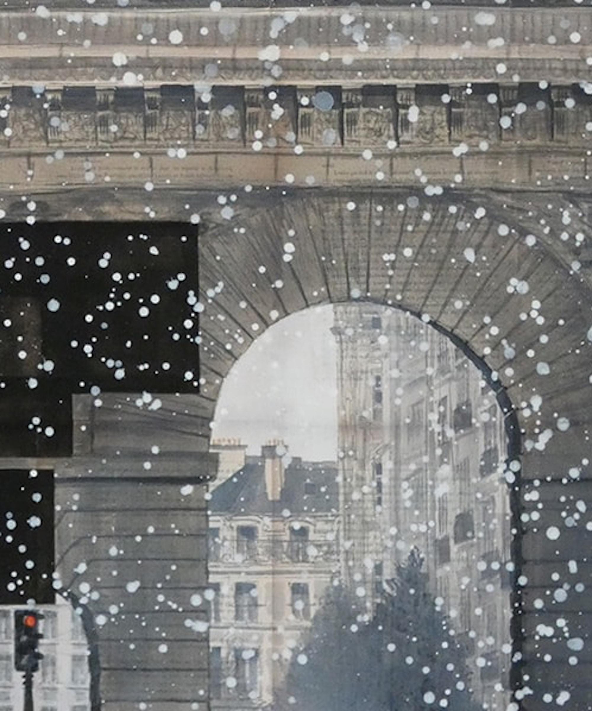 Sonic by Guillaume Chansarel - Urban landscape painting, Paris, buildings, snow For Sale 1
