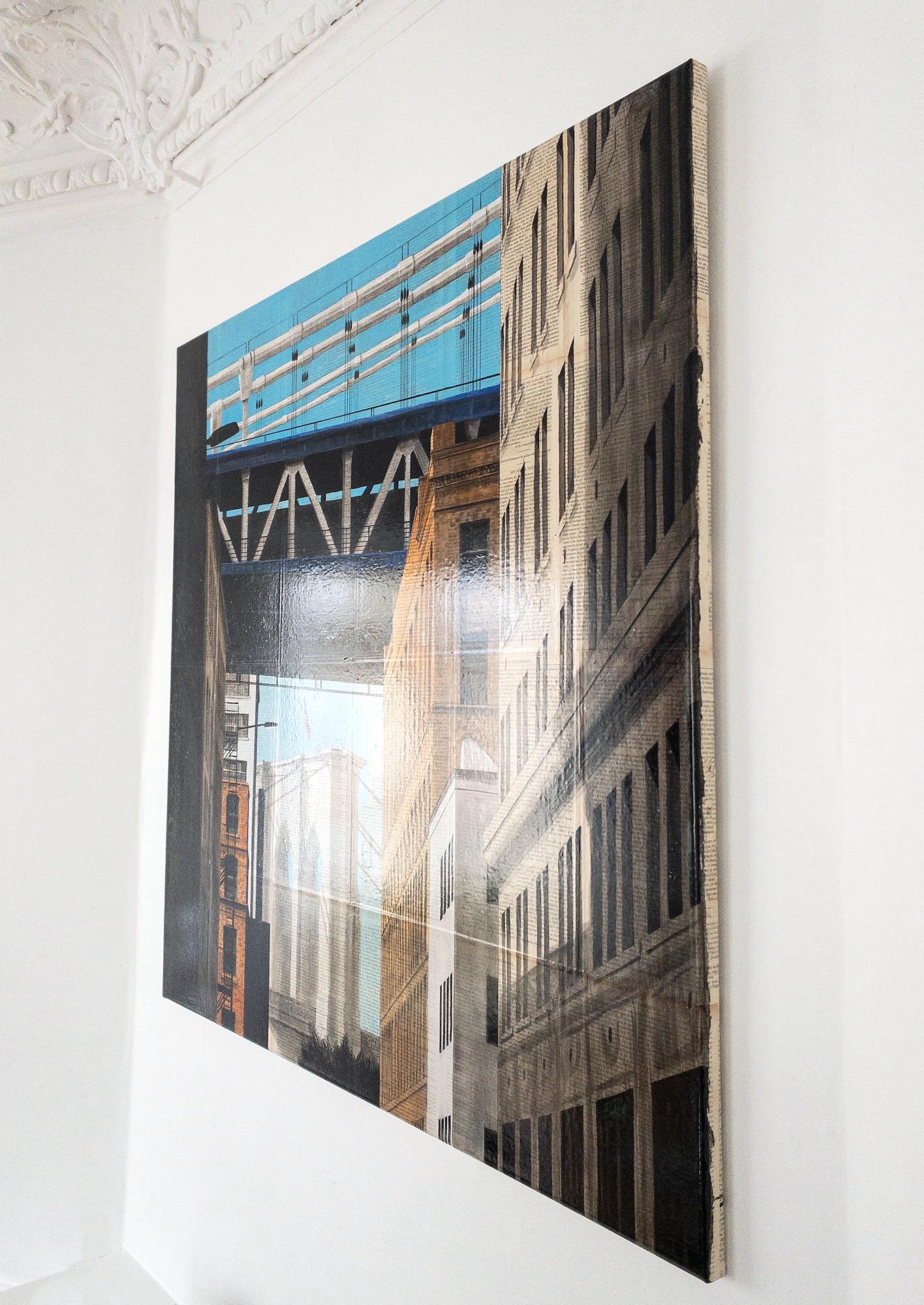 Triangles de Guillaume Chansarel, peinture de paysage urbain, New York, bâtiments - Noir Landscape Painting par Guillaume Chansarel (Guiyome)