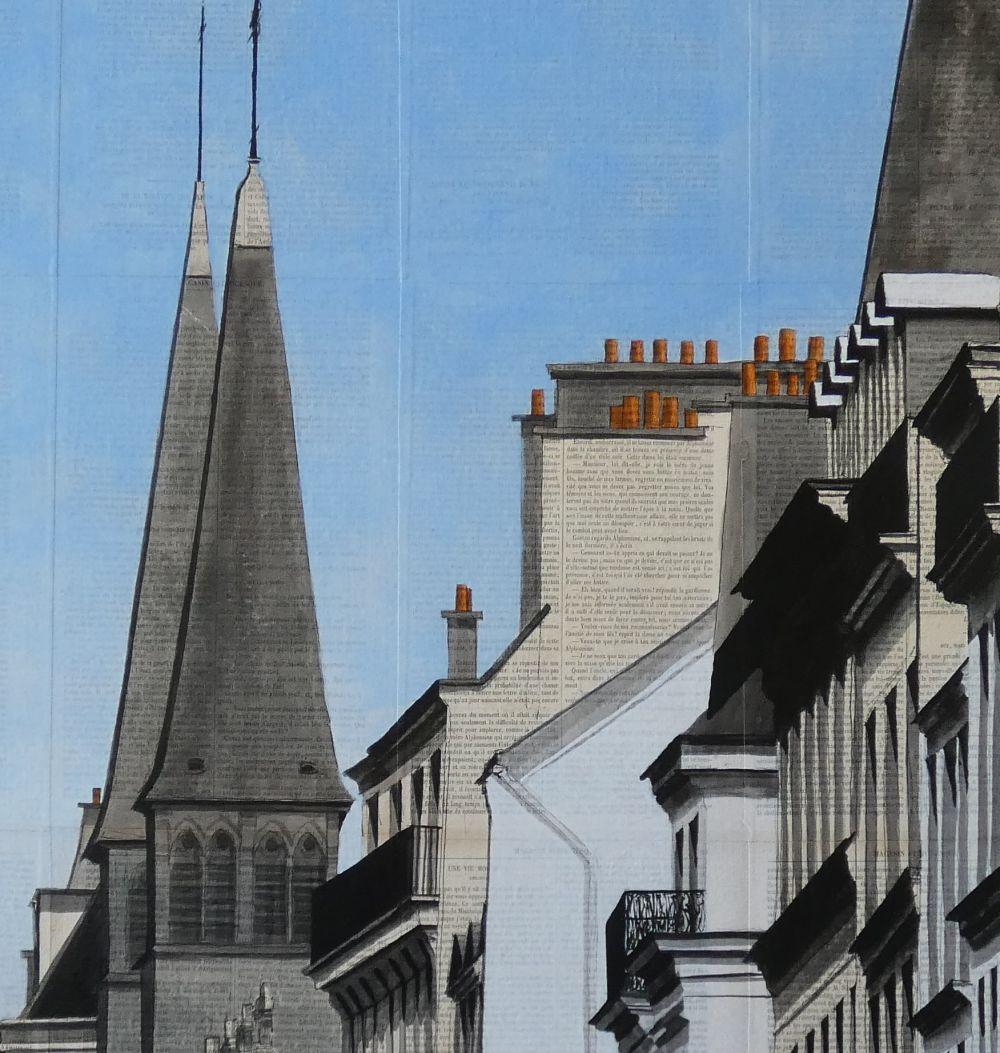 Triangles by Guillaume Chansarel - Urban landscape painting, Paris, city, roofs - Painting by Guillaume Chansarel (Guiyome)