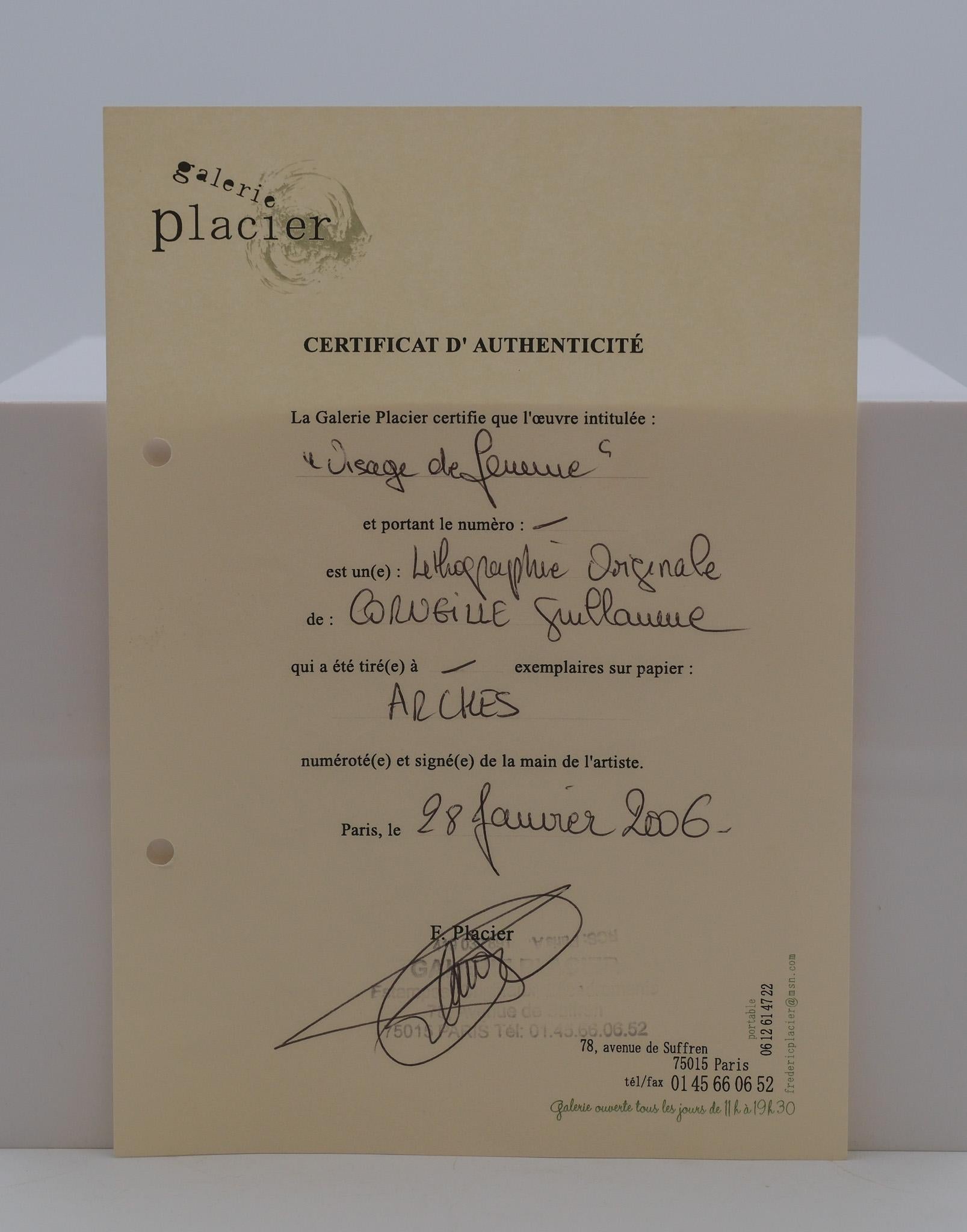 XX secolo Guillaume Corneille (1922 2010) 'Visgae De Femmes' Litografia incorniciata 1991 in vendita