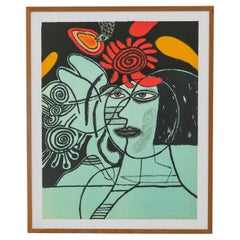 Guillaume Corneille (1922 2010) "Visgae De Femmes" Litografía enmarcada 1991