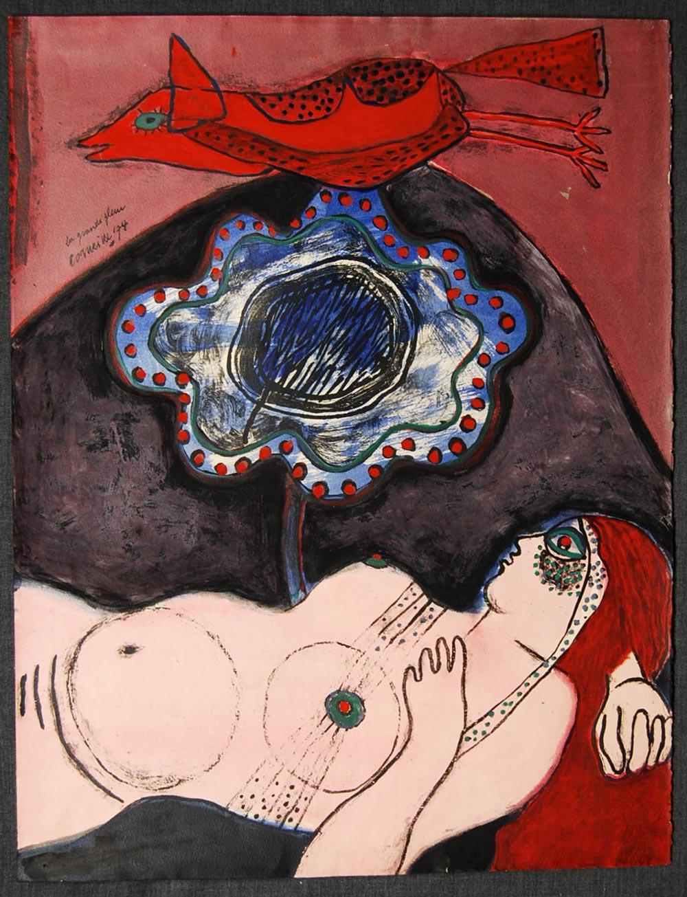 Guillaume Corneille

“Le Gran Fleur”, 1974
Painting Gouache and Acrylic Paint on paper
25.5 x 19.5 in
66 x 50 cm
signed and dated in image
CONDITION NOTE: Push pin holes in all 4 corners

As a co-founder of the famed experimental artist group CoBrA