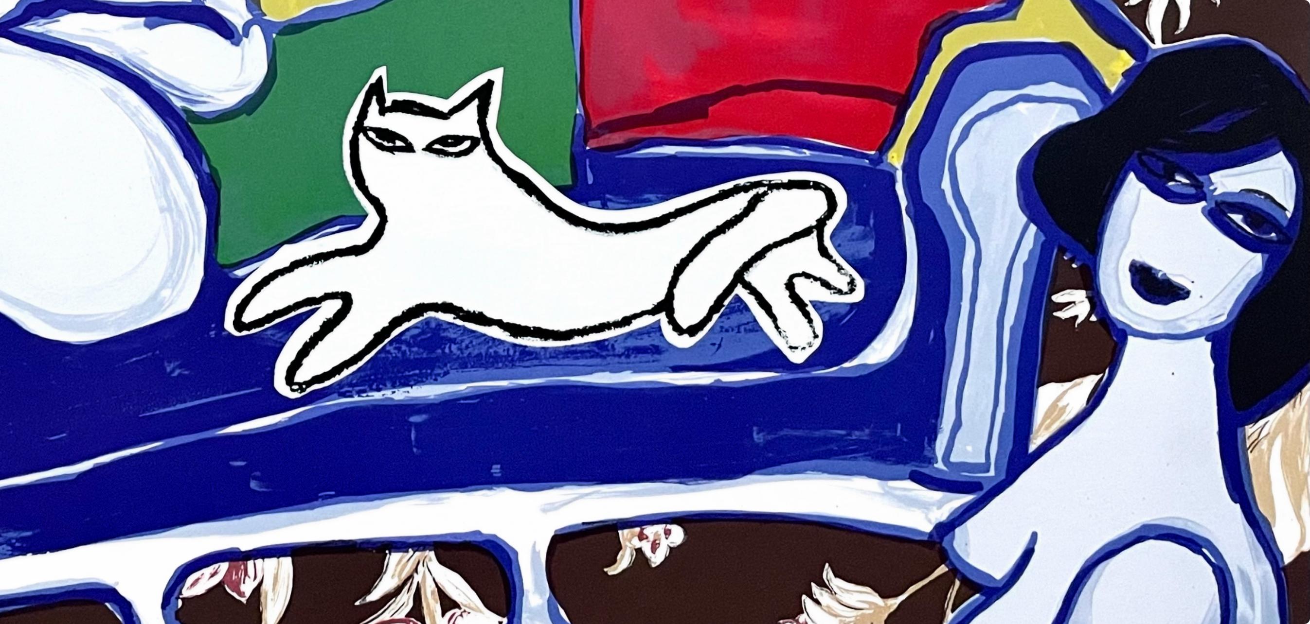 Complicite with Pussycat, Guillaume Cornelis van Beverloo, Corneille - Purple Figurative Print by Guillaume Corneille