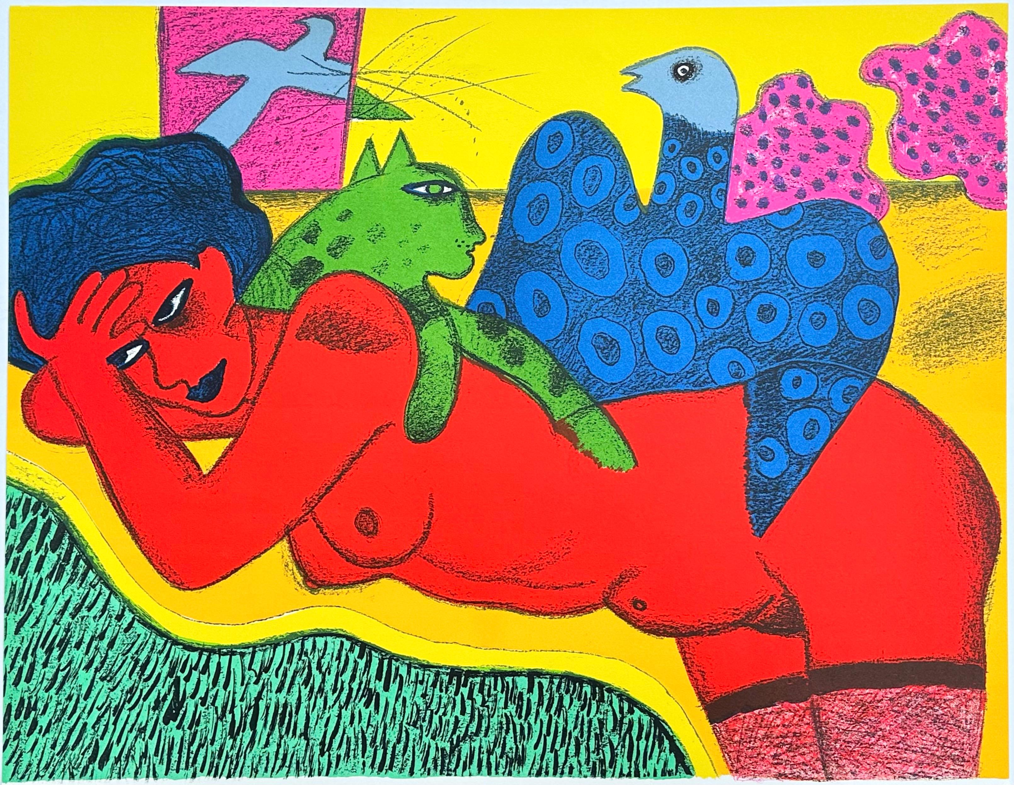 Figurative Print de Guillaume Corneille - CORNEILLE GUILLAUME,  Femme rouge, 1988