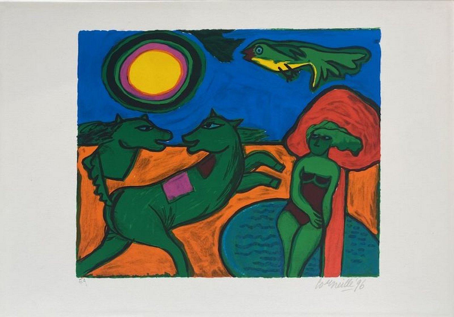 Guillaume Corneille Abstract Print - The Green Lady