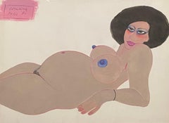 Pregnant woman. Gouache. Signed and dated 'Paris '80'