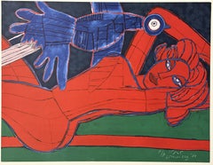 Roter Akt und Vogel 1981 Signierte Lithographie in limitierter Auflage