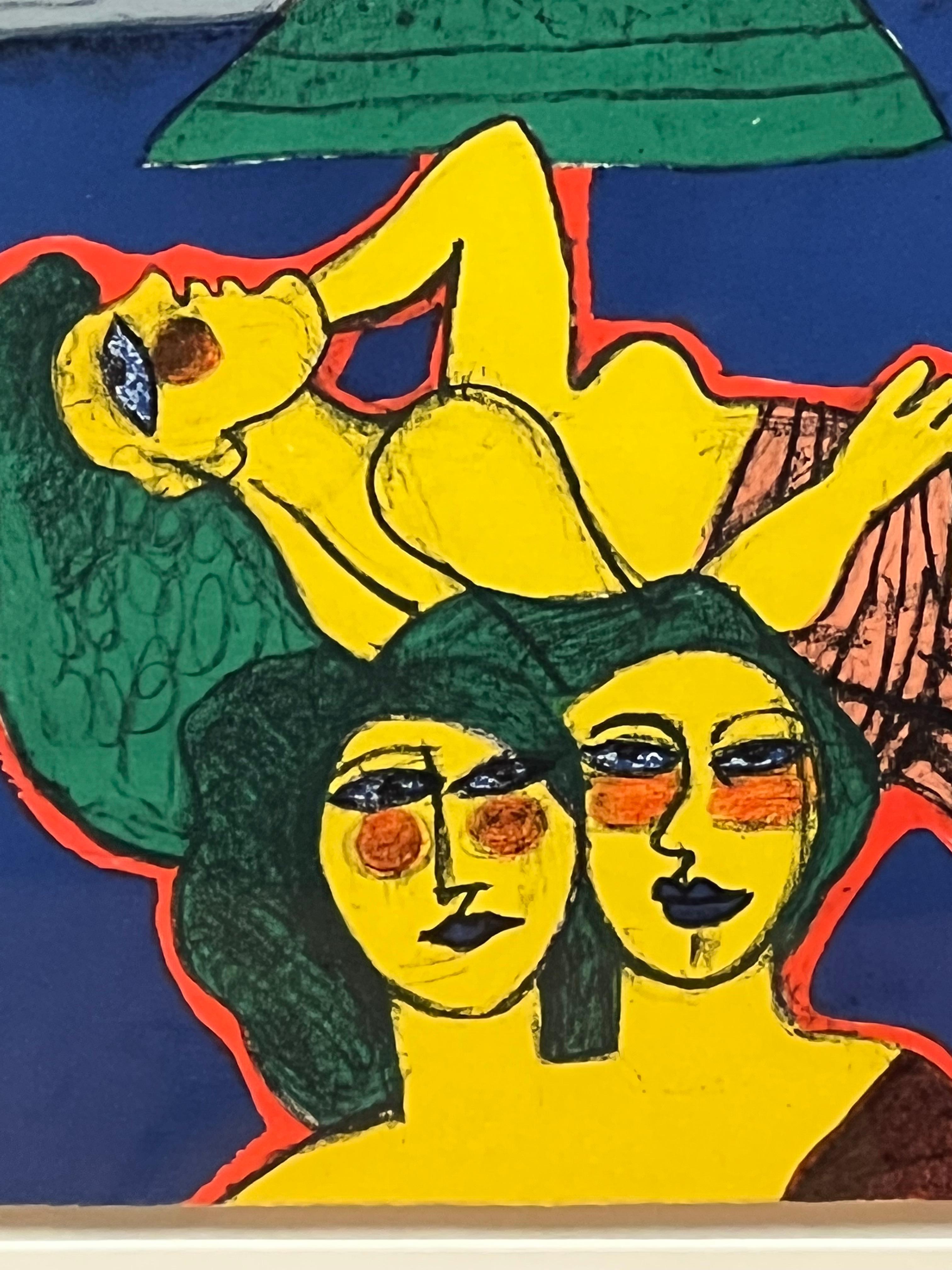 Diese Lithografie sowie die drei folgenden stammen von dem niederländischen Künstler Corneille (1922-2016), der lyrische, expressionistische, farbenfrohe Gemälde schuf und einer der Begründer der europäischen Nachkriegsbewegung Cobra war. Er war