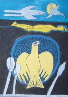 Vrouw met duif - Cobra, 20th century, Lithograph, Figurative Print, EA
