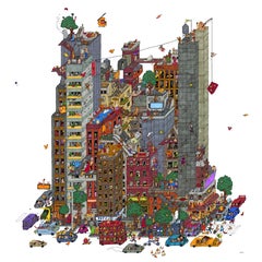 All the Cheese in NYC, fantastique illustration de Guillaume Cornet encadrée en blanc