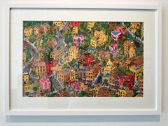 Bright Side Neighborhood, eine Illustration von Guillaume Cornet, weiß gerahmt