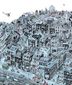 Coliseum Ice, fantastique paysage urbain de Guillaume Cornet, sérigraphie colorée à la main