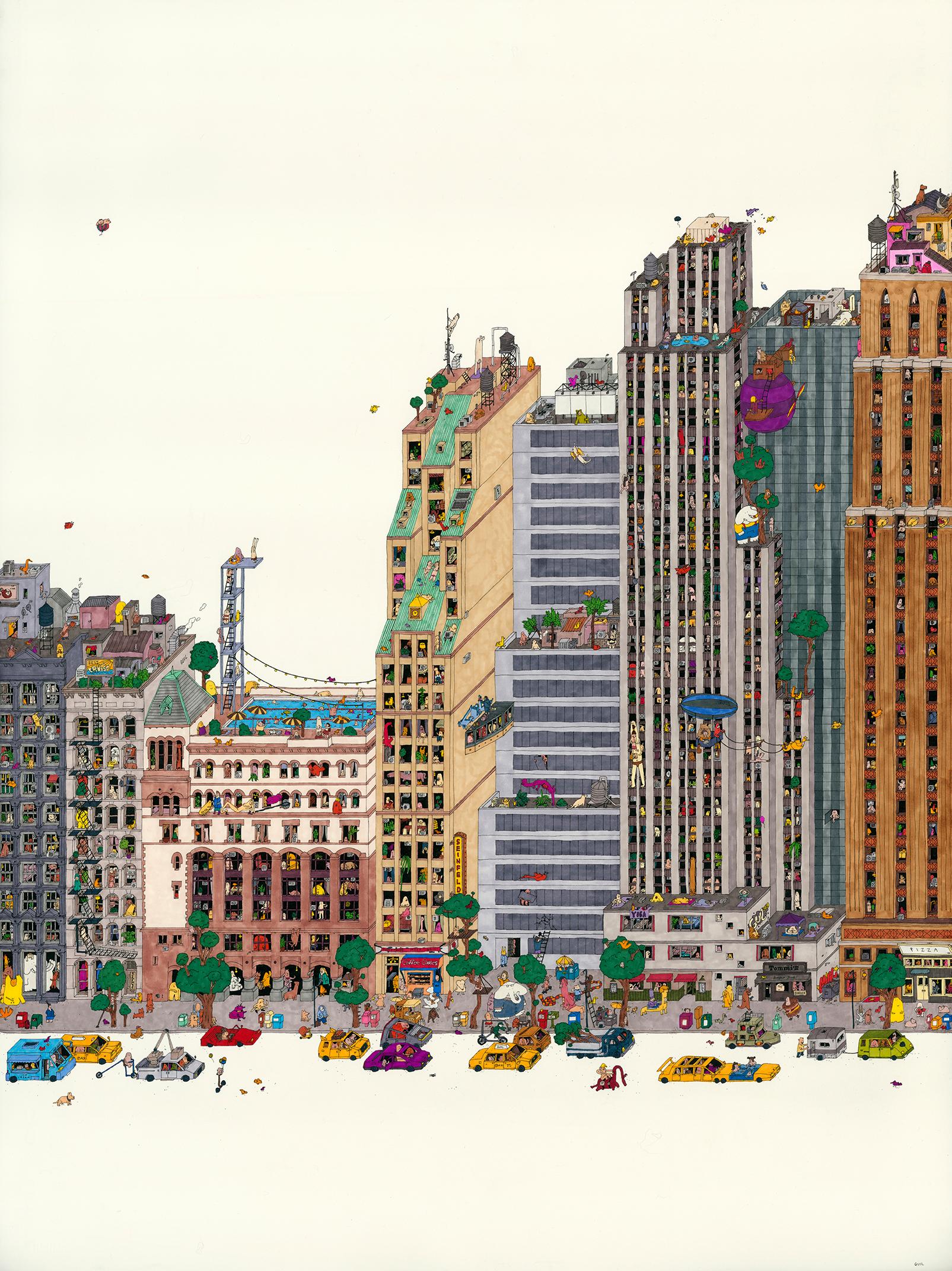 Everything Must Go, an intricate illustration by Guillaume Cornet white framed