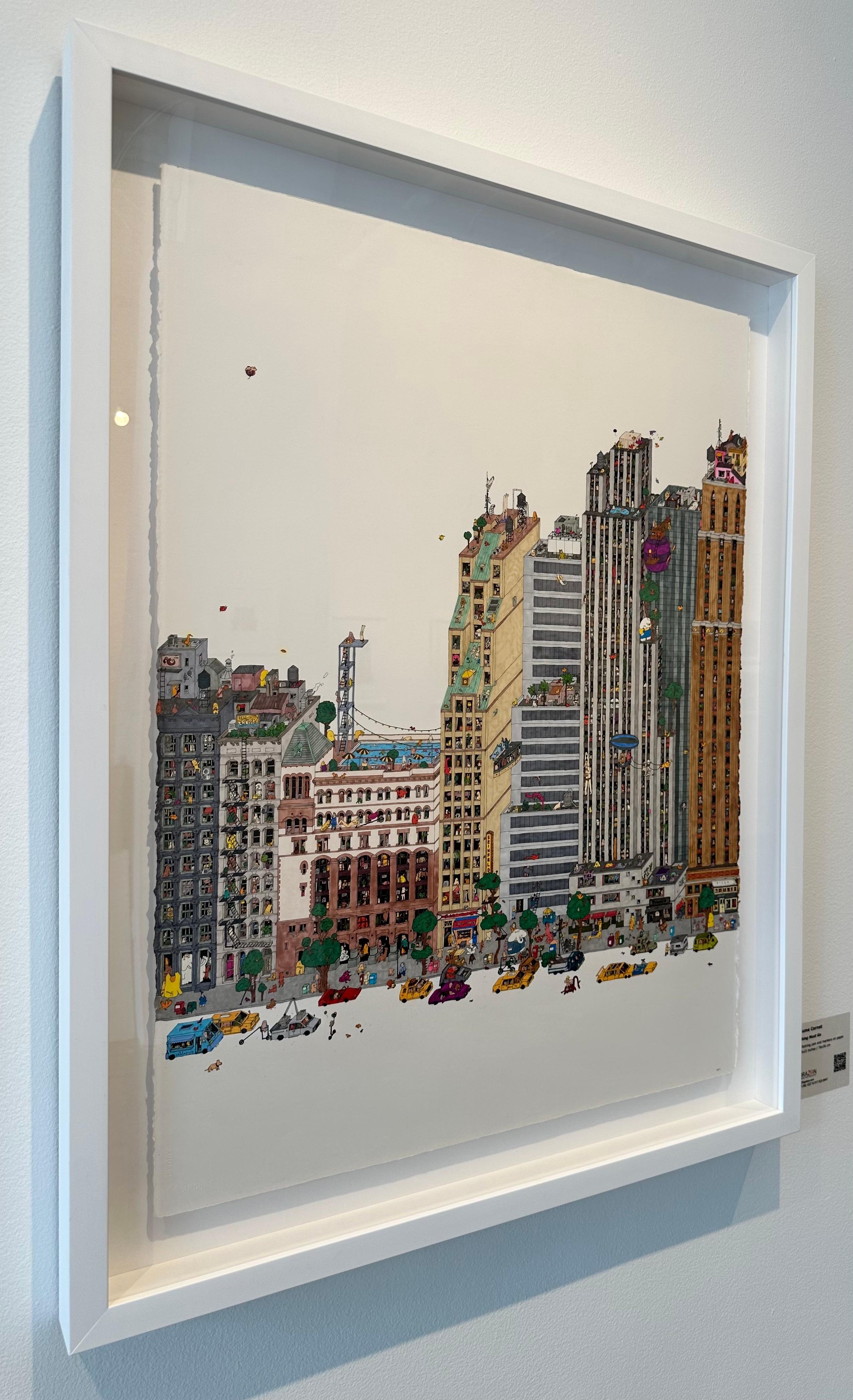 Everything Must Go, an intricate illustration by Guillaume Cornet white framed For Sale 2