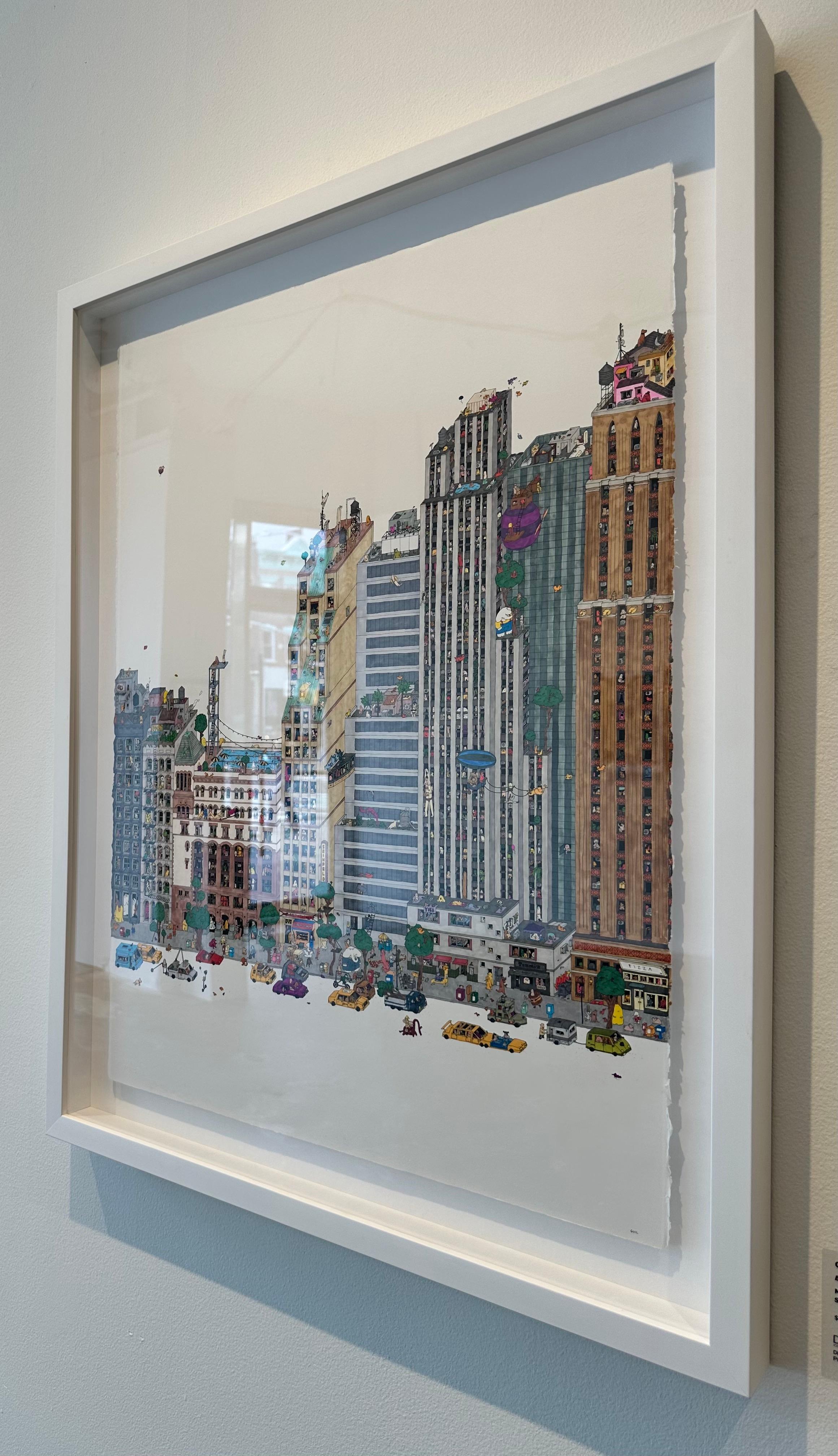 Everything Must Go, an intricate illustration by Guillaume Cornet white framed For Sale 3