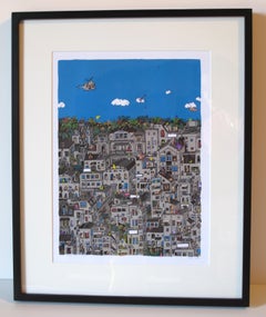 Fishing in the Clouds, fantastical jungle inspired cityscape by Guillaume Cornet