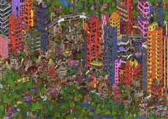 Jungle Metropolis, an illustration by Guillaume Cornet white framed