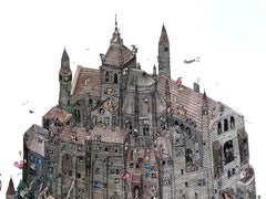 Mont Saint Michel, fantastic watercolor illustration by Guillaume Cornet framed