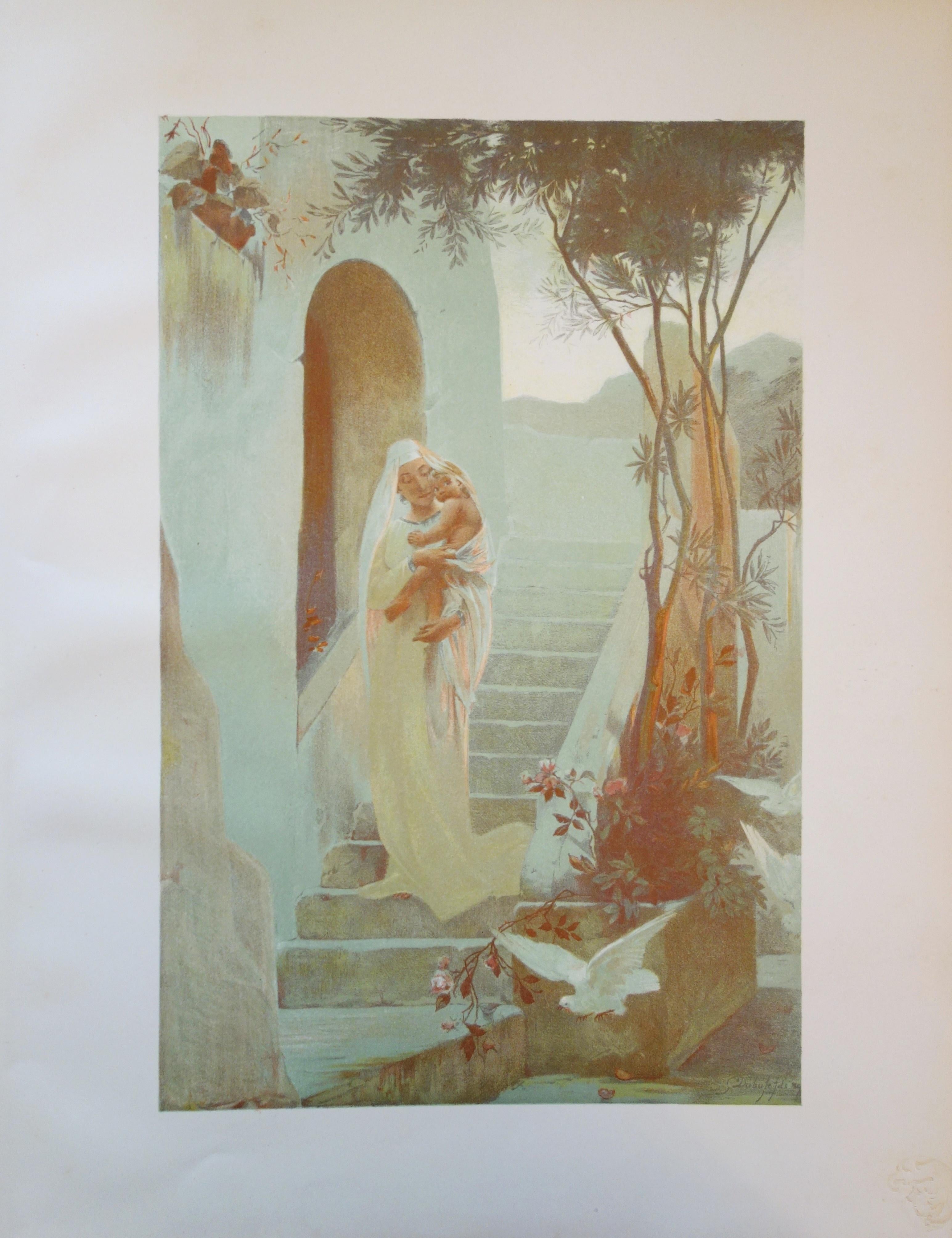 Peace : Maternity with a Dove - Original Lithograph 1899 - Print by Guillaume Dubufe
